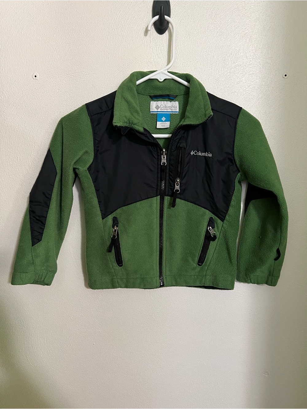 COLUMBIA Classic Full Zip Fleece & Nylon Casual Jacket Green Black Boy's Sz XXS
